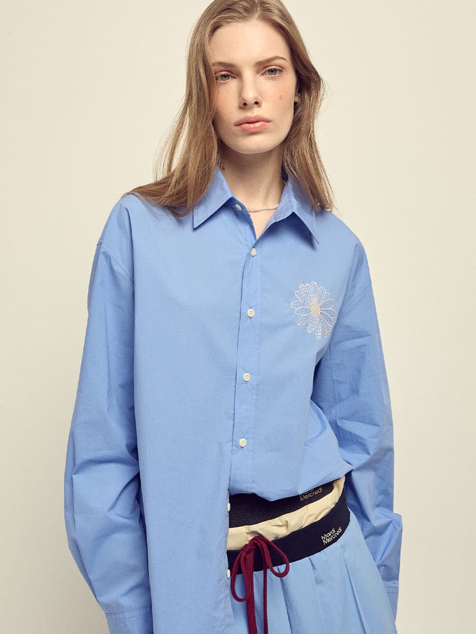 COTTON POPLIN SHIRT_BLUE CREAM