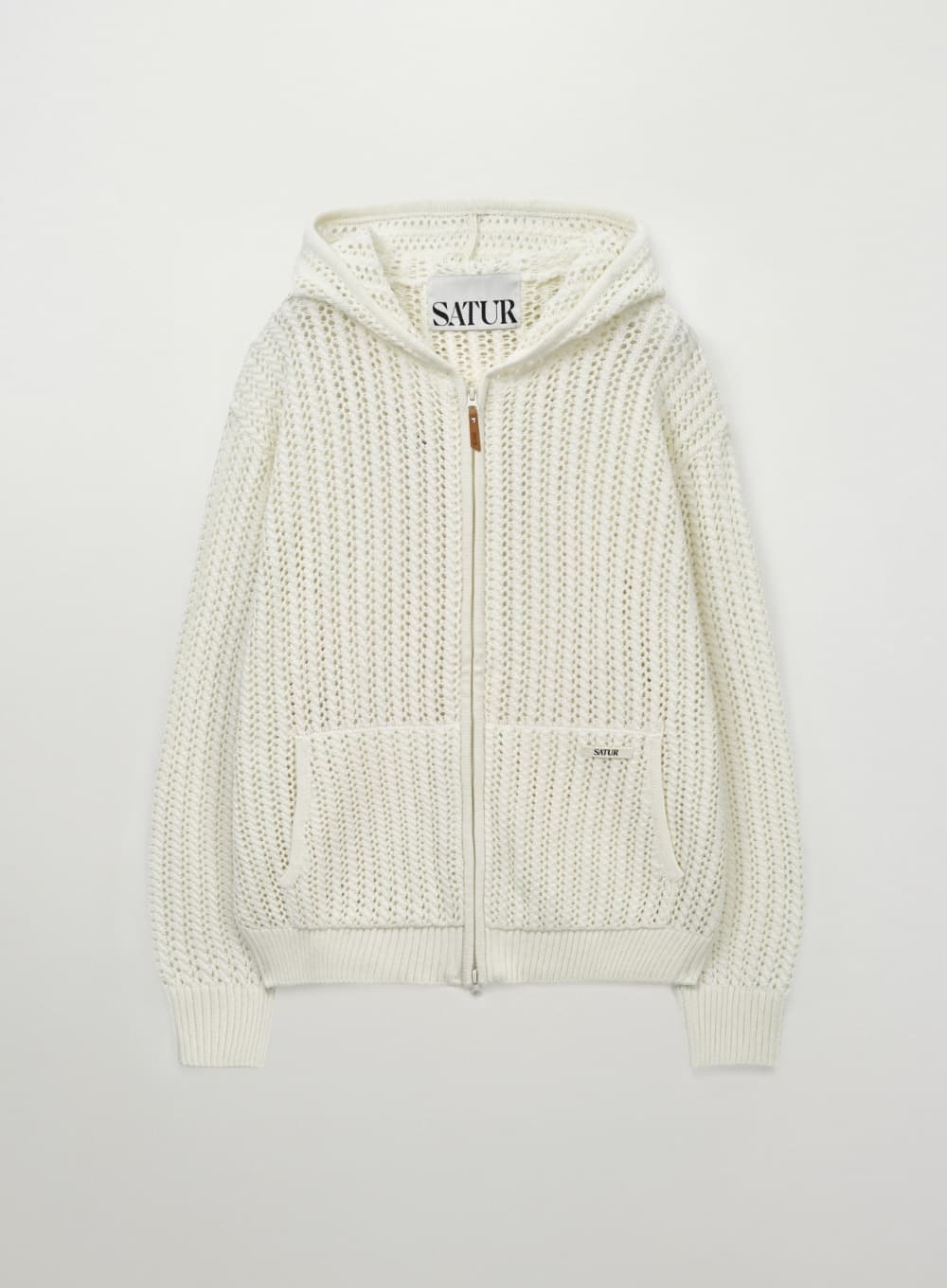 Crochet Knit Hood Zip-up - Cream