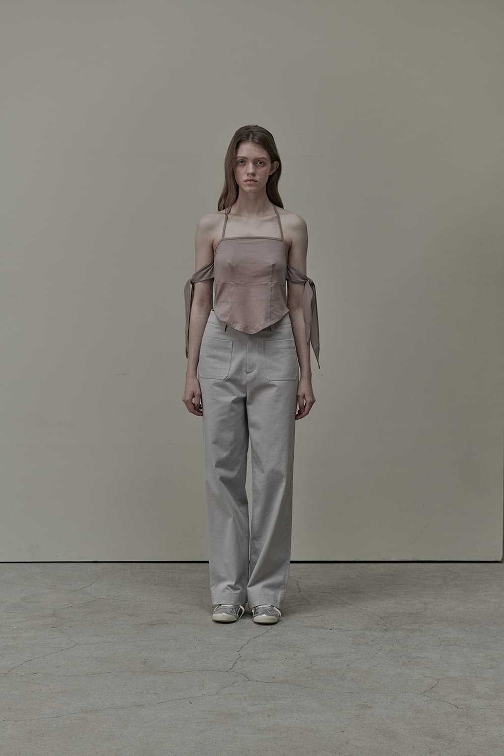 Gabrielle Sheer Ribbon Halter T-Shirt - Dusty Pink