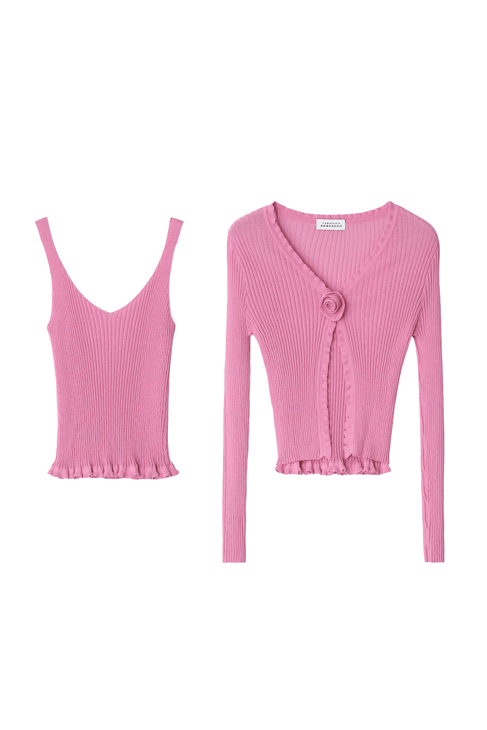 Rosy Rib Cardigan Knit Set (Pink)