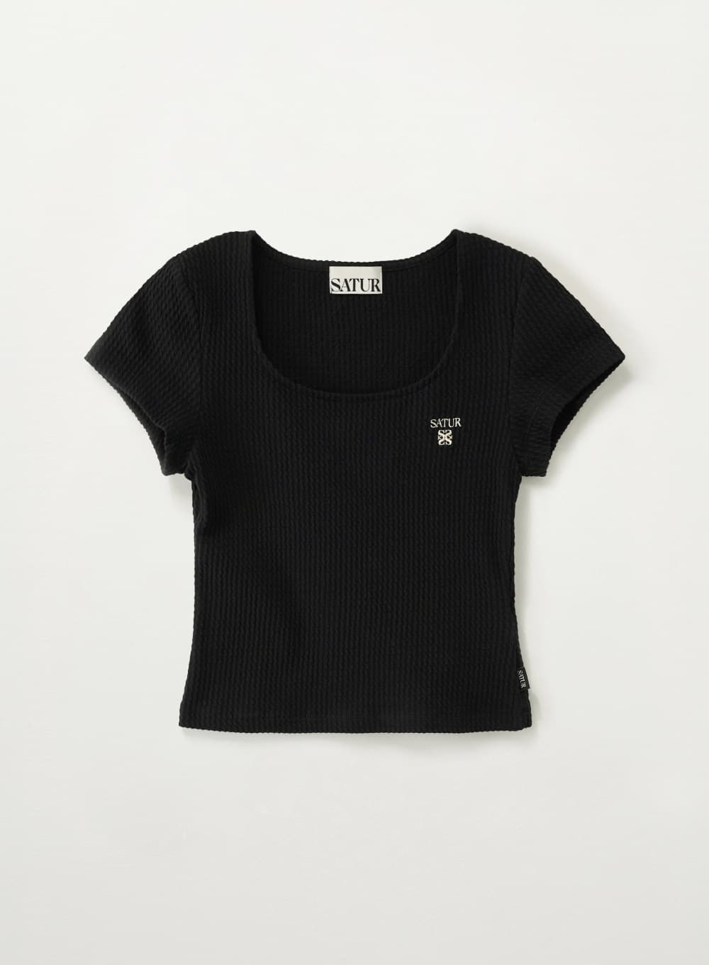 (W) Square Neck Crinkle T-shirt - Black