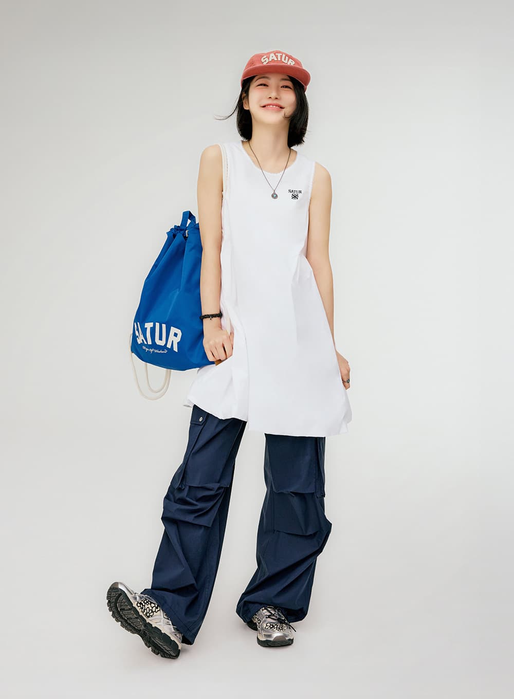 (W) Balloon Sleeveless One-piece - White