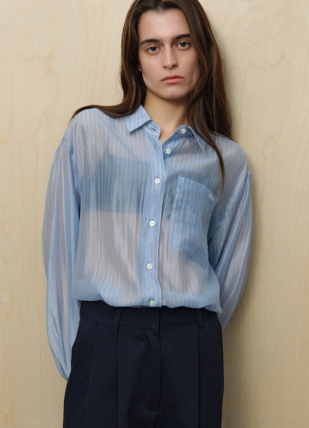 Sheer Stripe Over-Shirt - Sky Blue Stripe