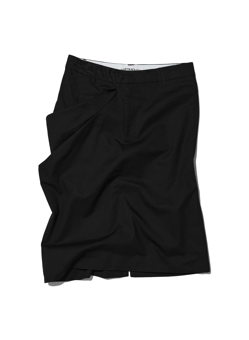 ASYMMETRIC DRAPE PANEL MIDI SKIRT_BLACK