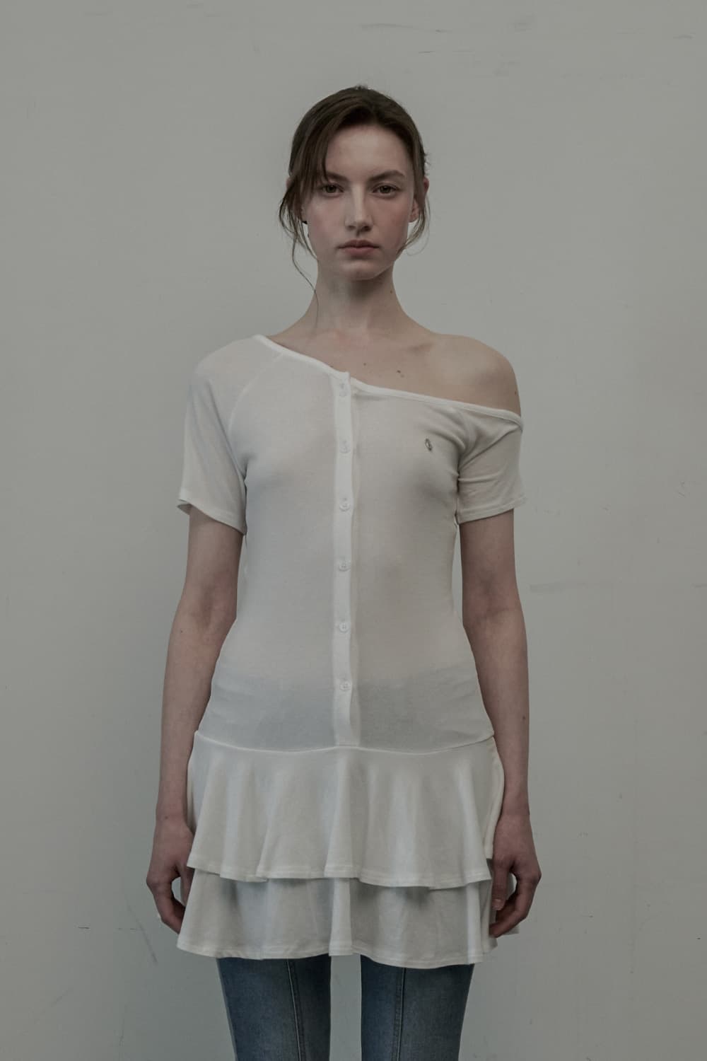 Rae Flare Button Top - White