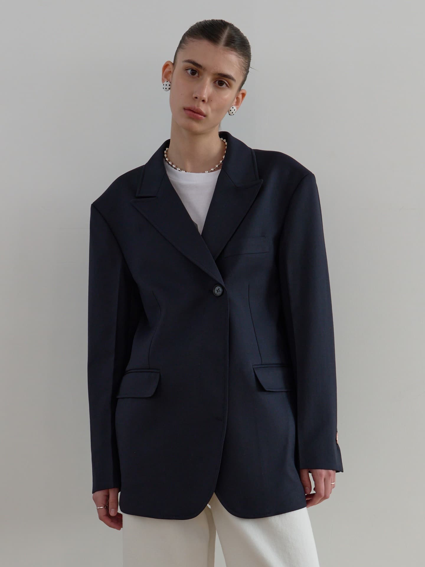 BOYFRIEND ONE BUTTON JACKET_NAVY