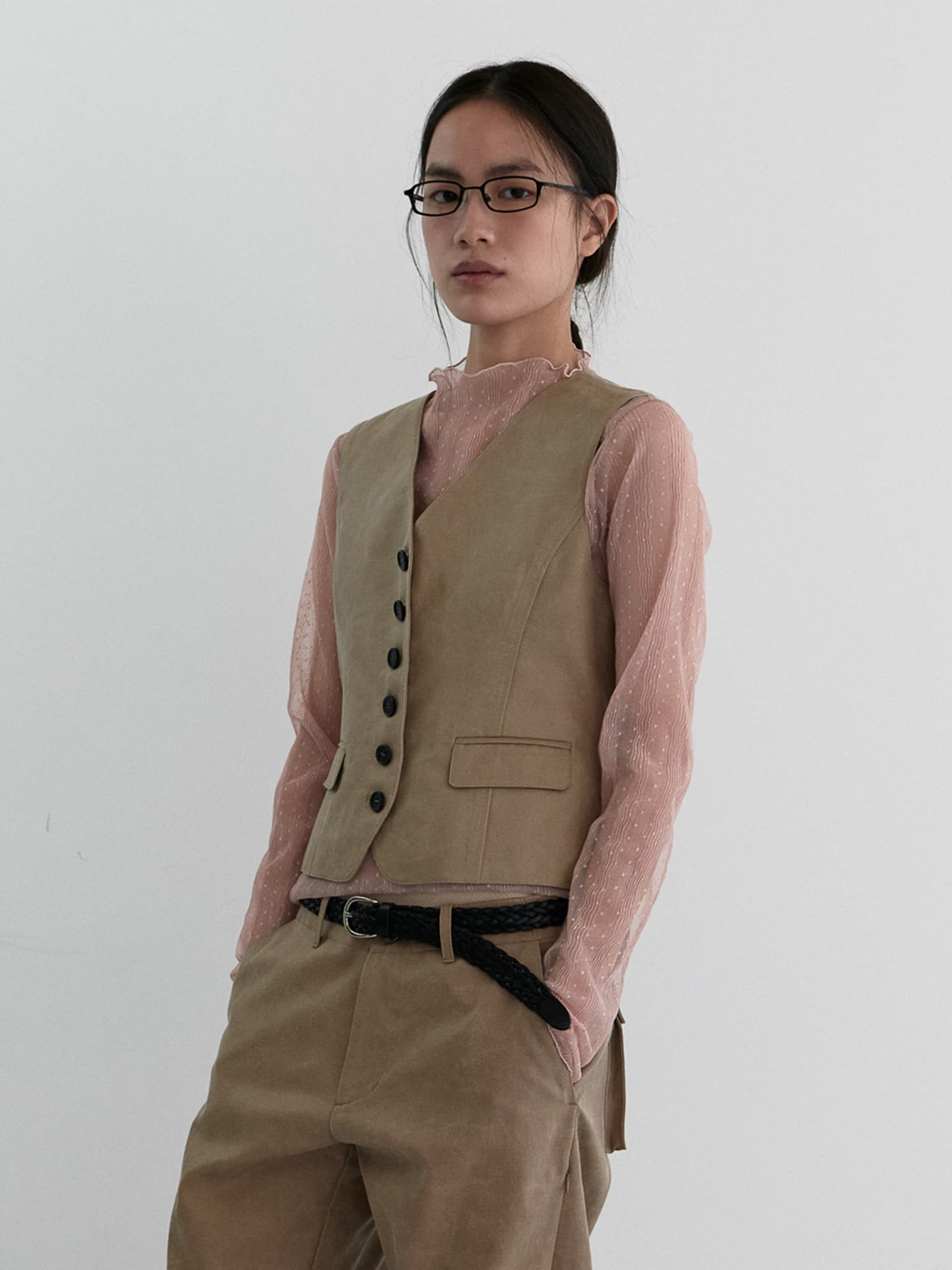 SUEDE SLIM DETAIL VEST_BEIGE
