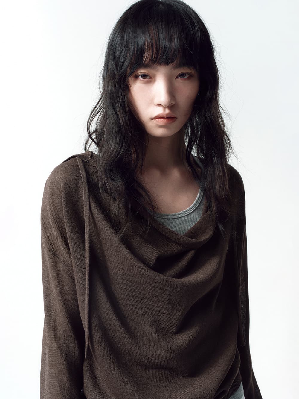 카울넥 후드 니트 BROWN