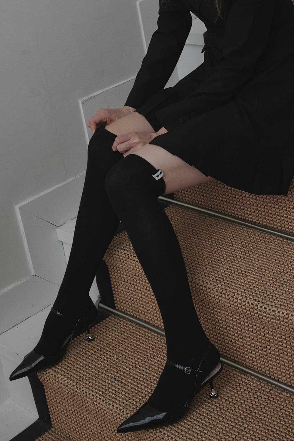 Knee High Labeled Socks - Grey,Black