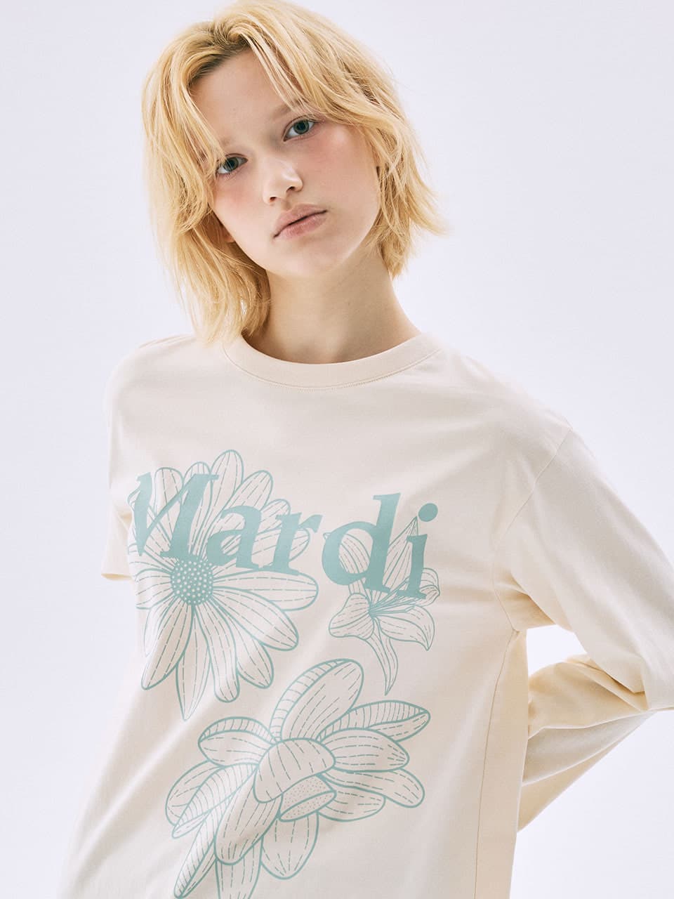 TSHIRT LONG SLEEVE TRIPLE FLOWER_BUTTER MOSSGREEN