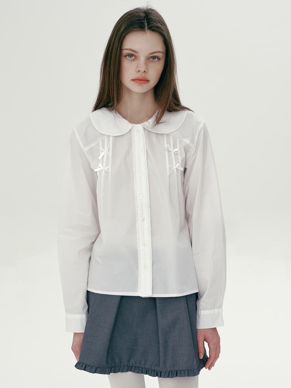 RIBBON PINTUCK BLOUSE (WHITE)