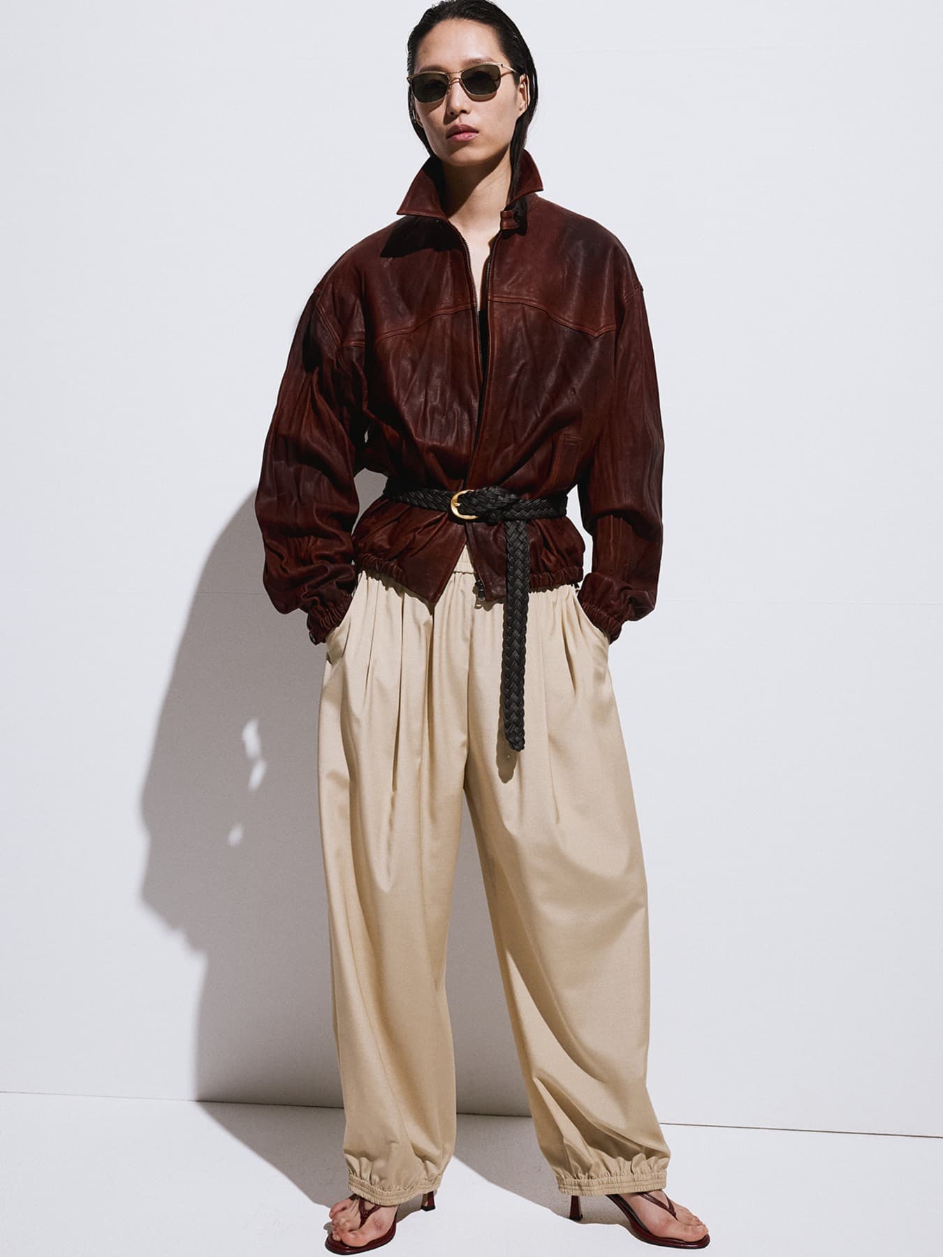 VINTAGE EFFECT LEATHER JUMPER (RED BROWN)