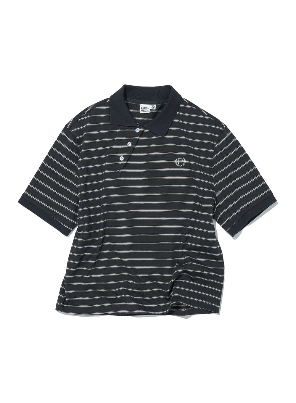 ASYMMETRIC POLO REGULAR TEE_CHARCOAL STRIPE