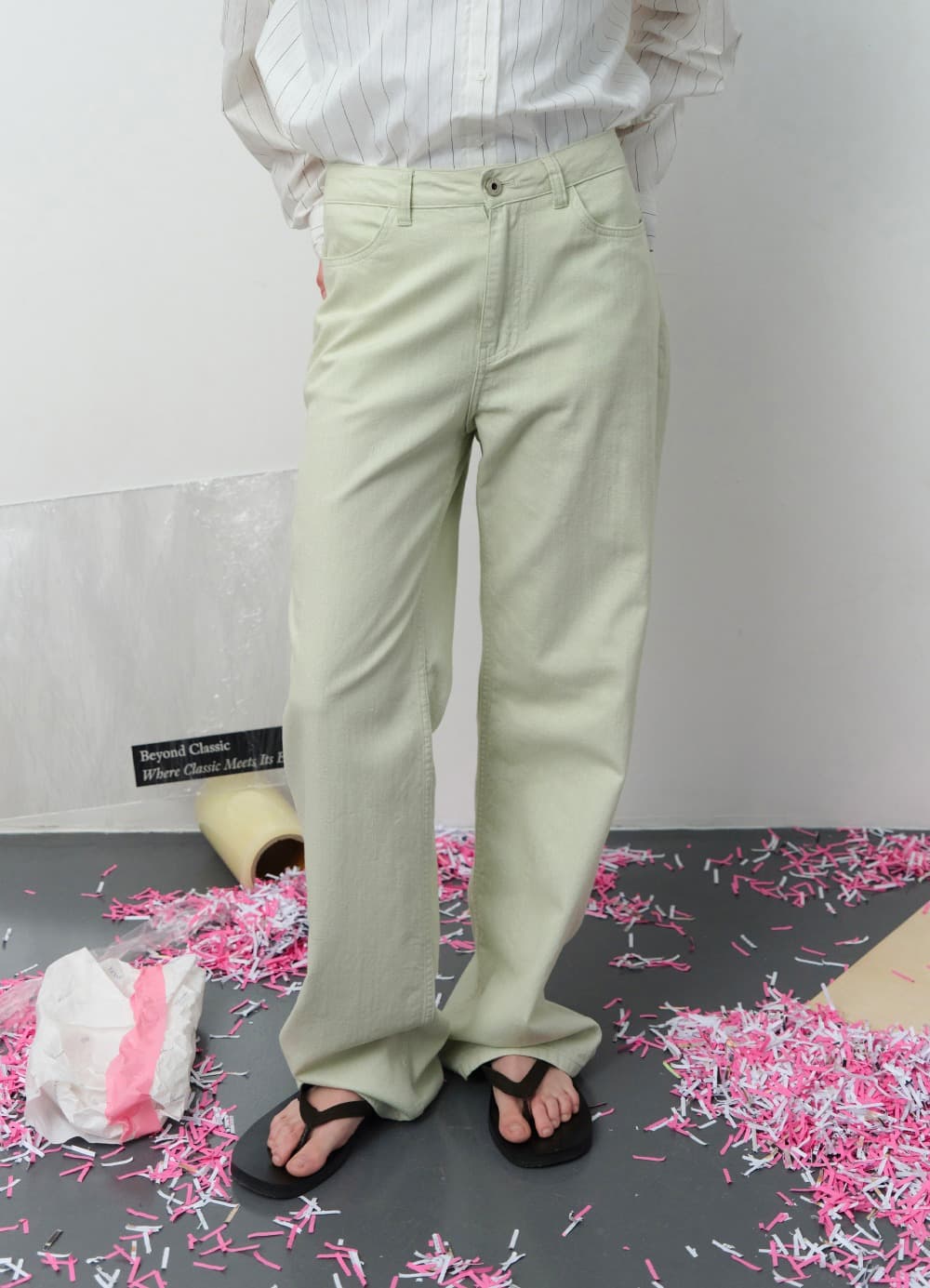 Relaxed Light Cotton Pants - Sage Mint