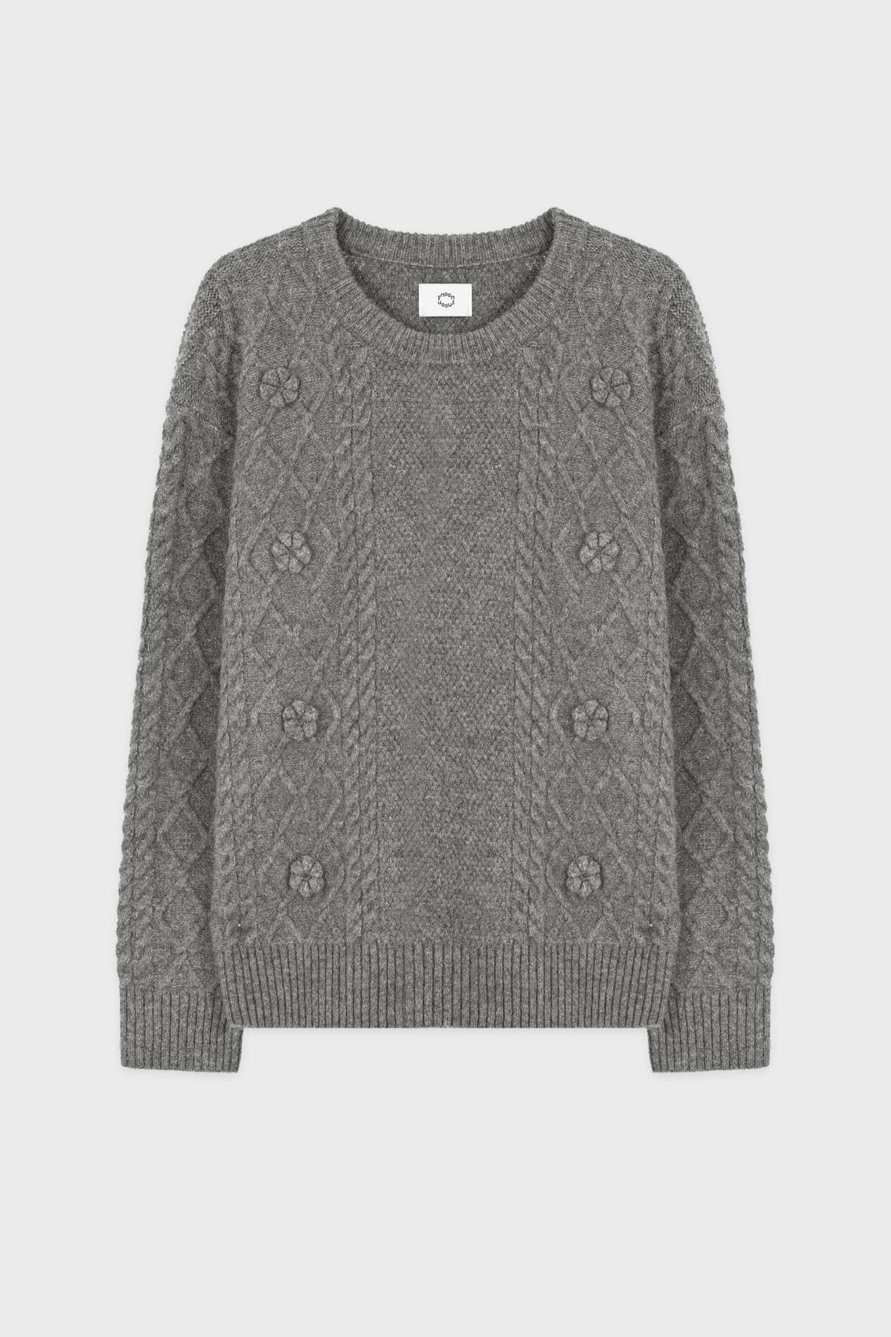 Flower Mix Fisher Pullover Knit (Melange Grey)