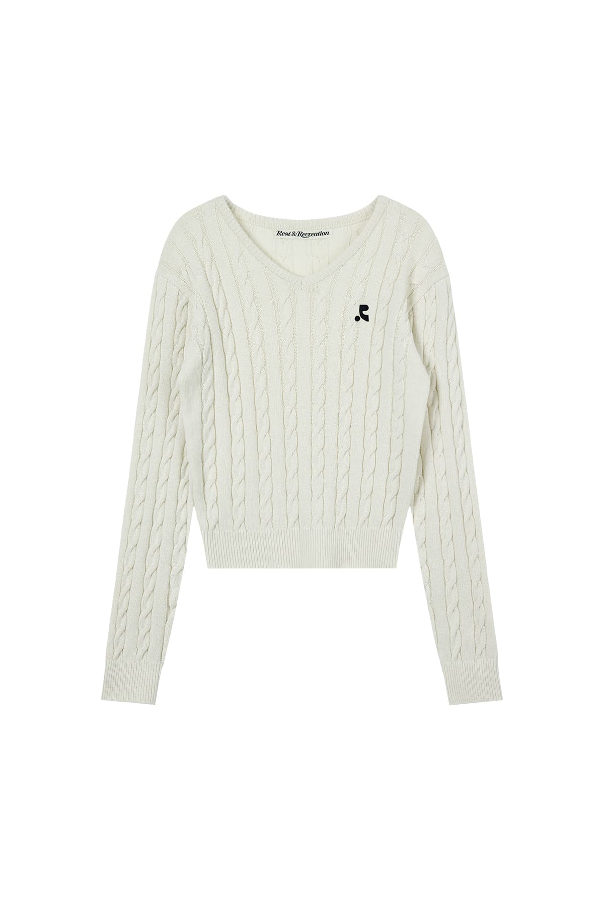 CABLE V-NECK KNIT TOP - IVORY