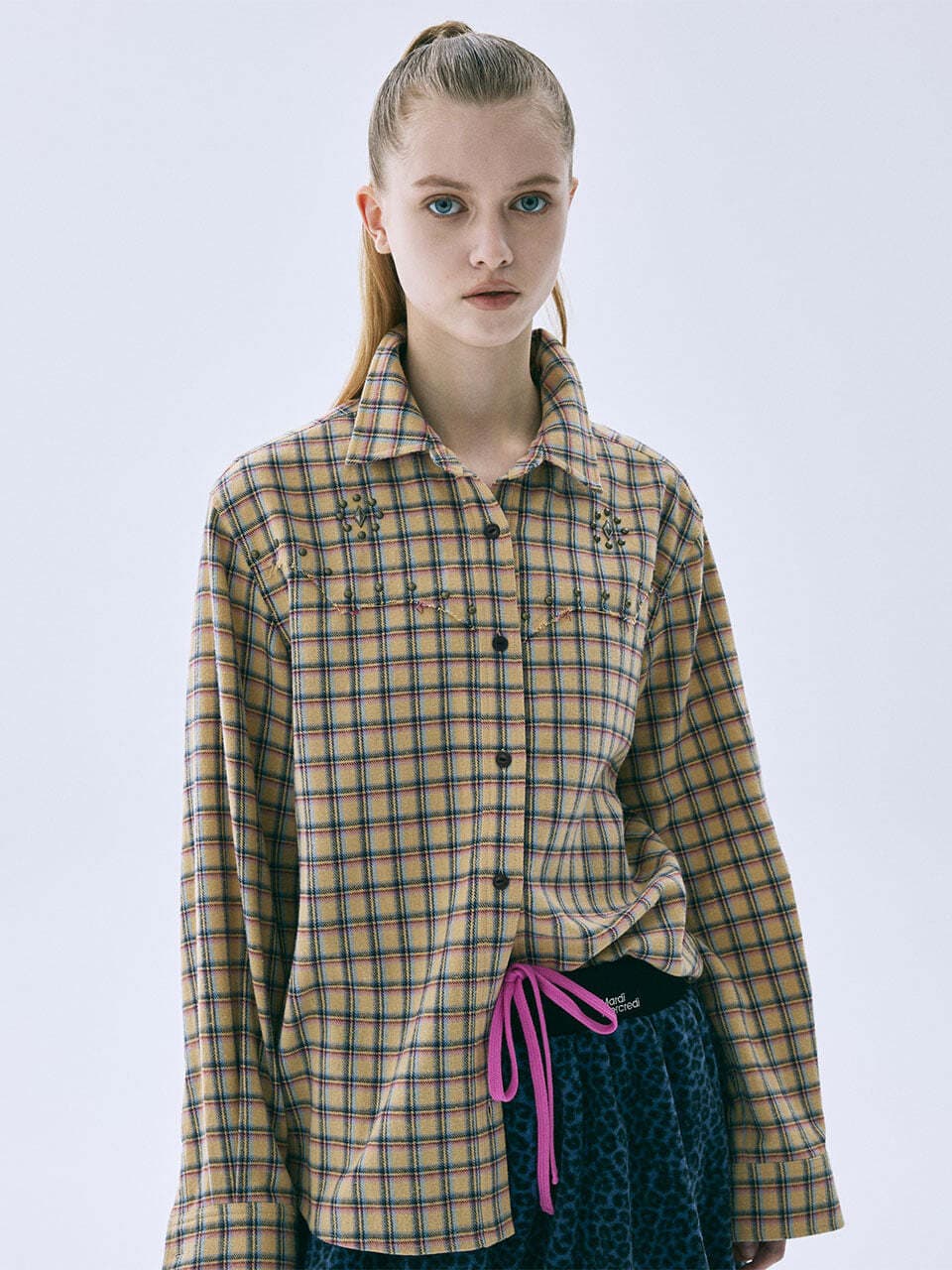 WESTERN SHIRTS GLEN CHECK STUD_YELLOW