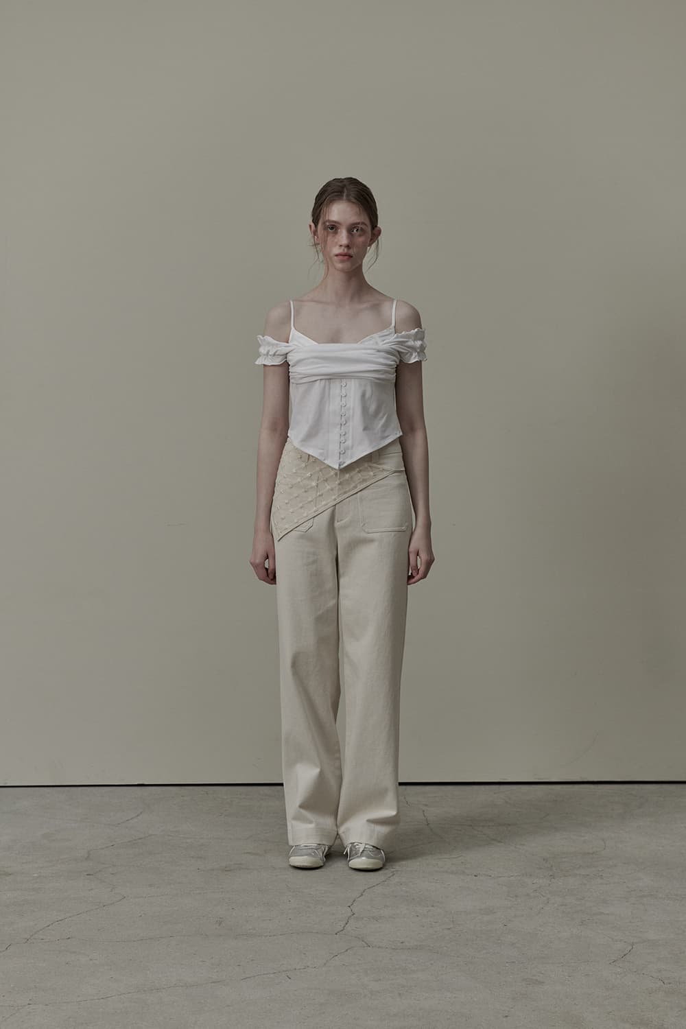Ivy Layered Off Shoulder Button T-Shirt - White