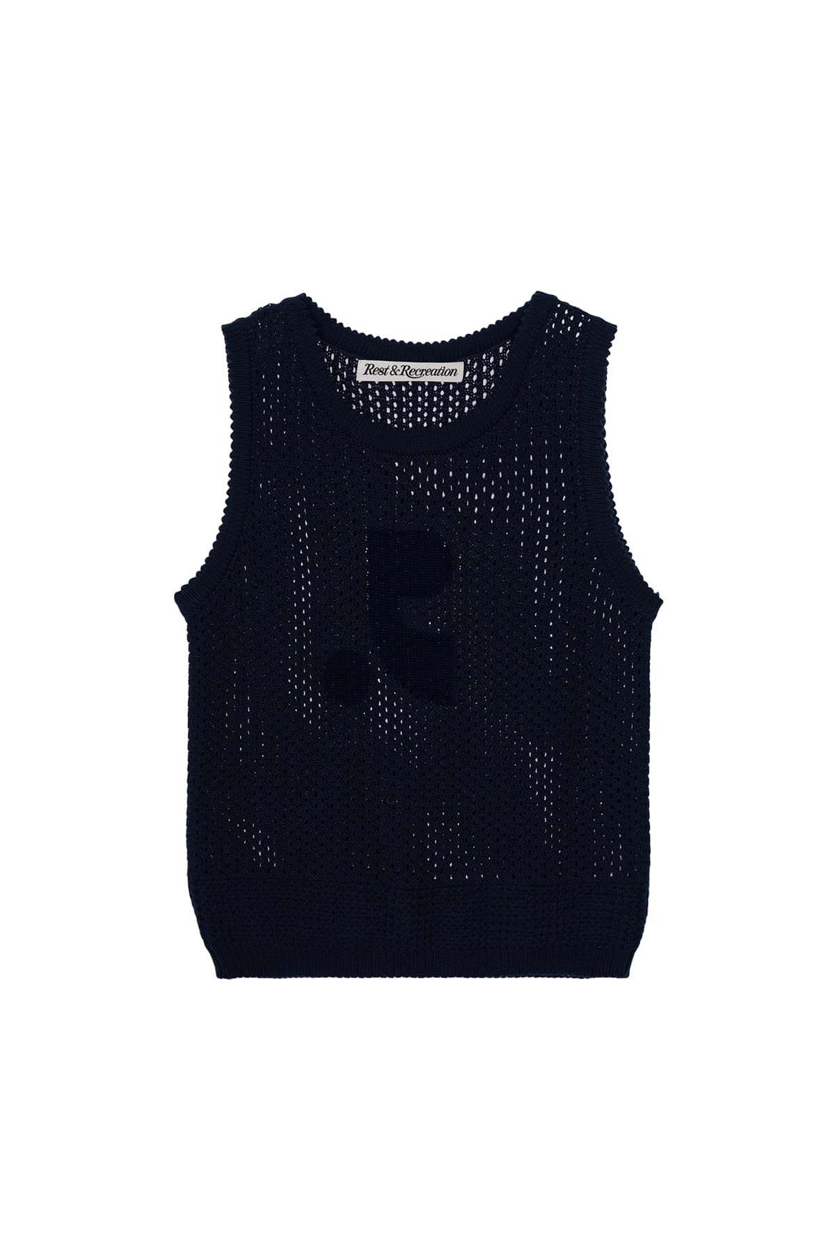 RR LOGO CROCHET KNIT TOP - NAVY
