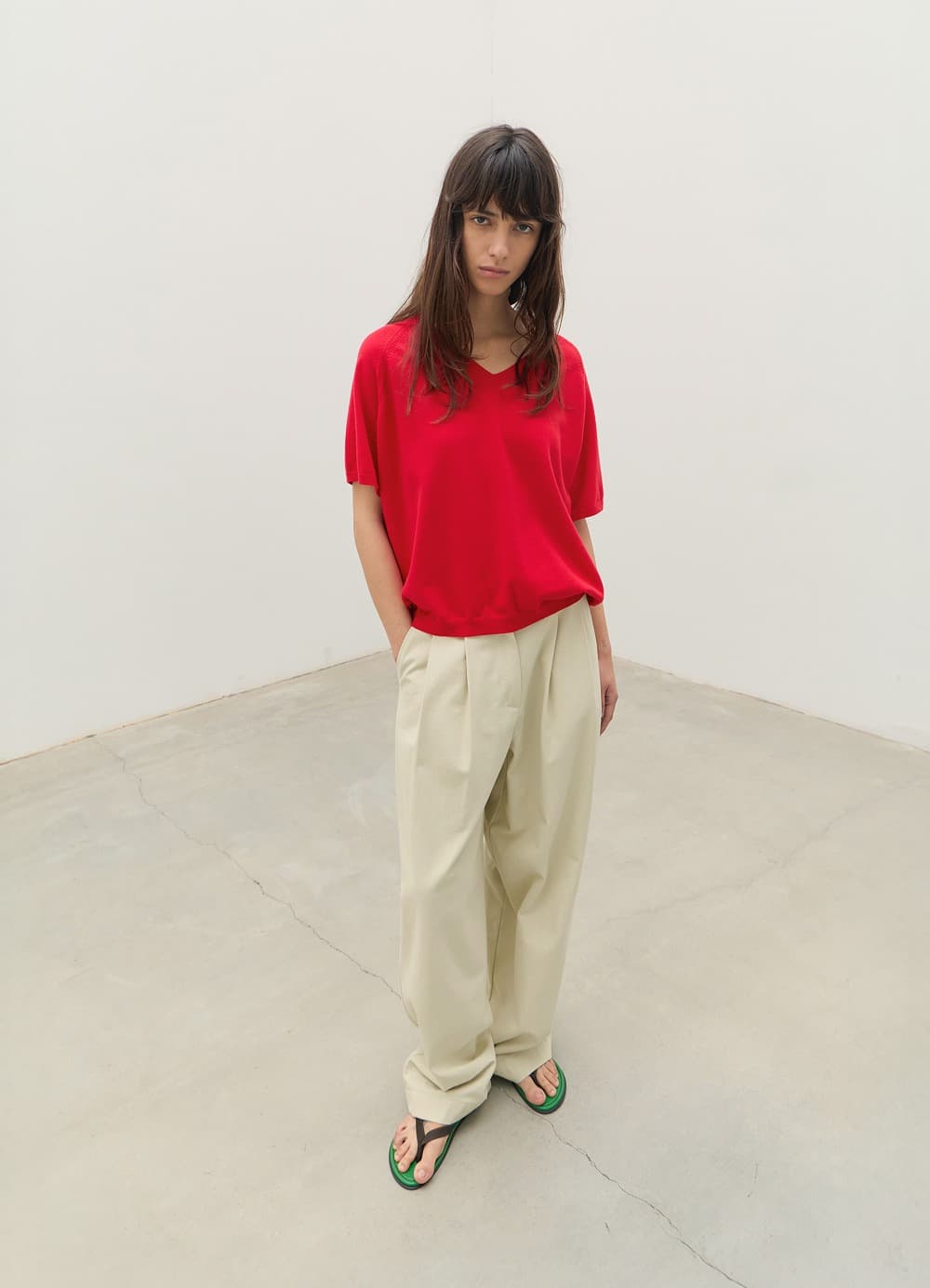 Fresh Cotton V-Neck Knit - Tomato Red