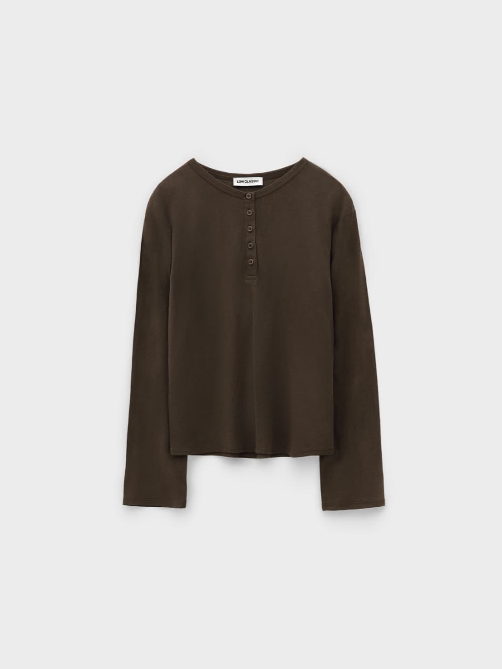 Henley Neck Cotton Long Sleeve T-Shirt_Khaki Brown