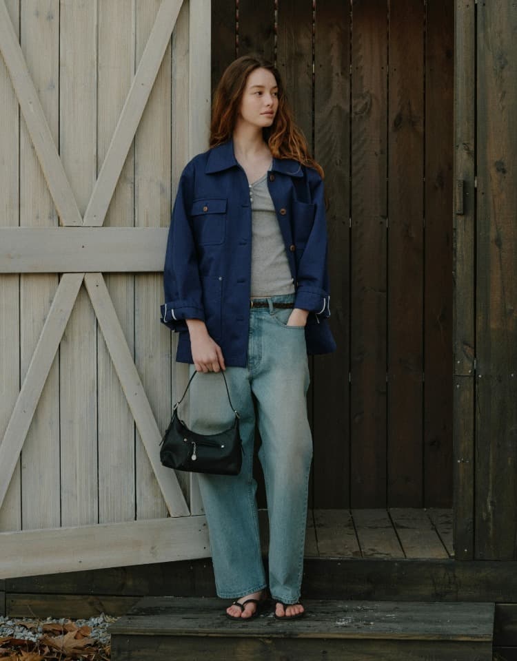 Loose-fit curved denim pants - light blue
