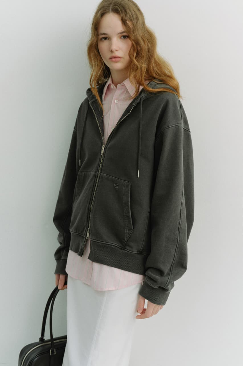 UNISEX GARMENT DYED ZIP-UP HOODIE BLACK_UDTS6A114BK