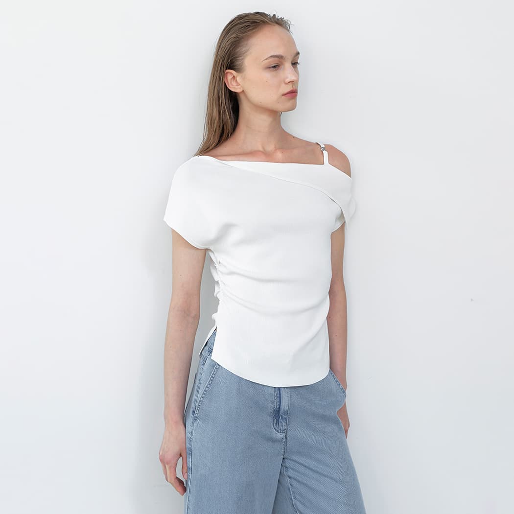 (T-7061)UNBALANCE ONE OFF SHOULDER KNIT