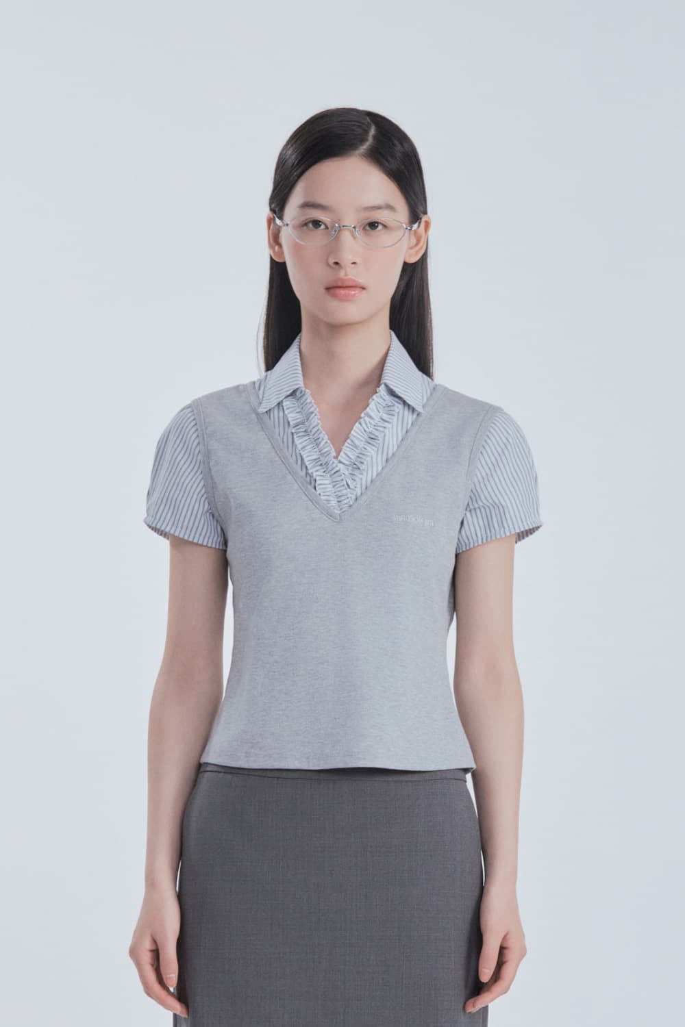 Emma Layered Ruffle Blouse Top - Grey