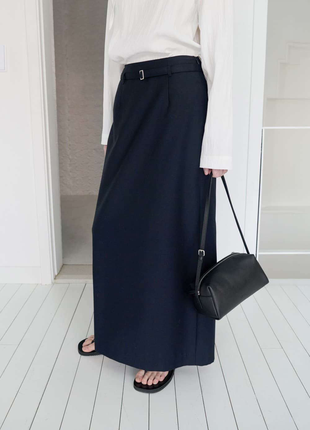 Belted Double Slit Maxi Skirt - Darknight Navy