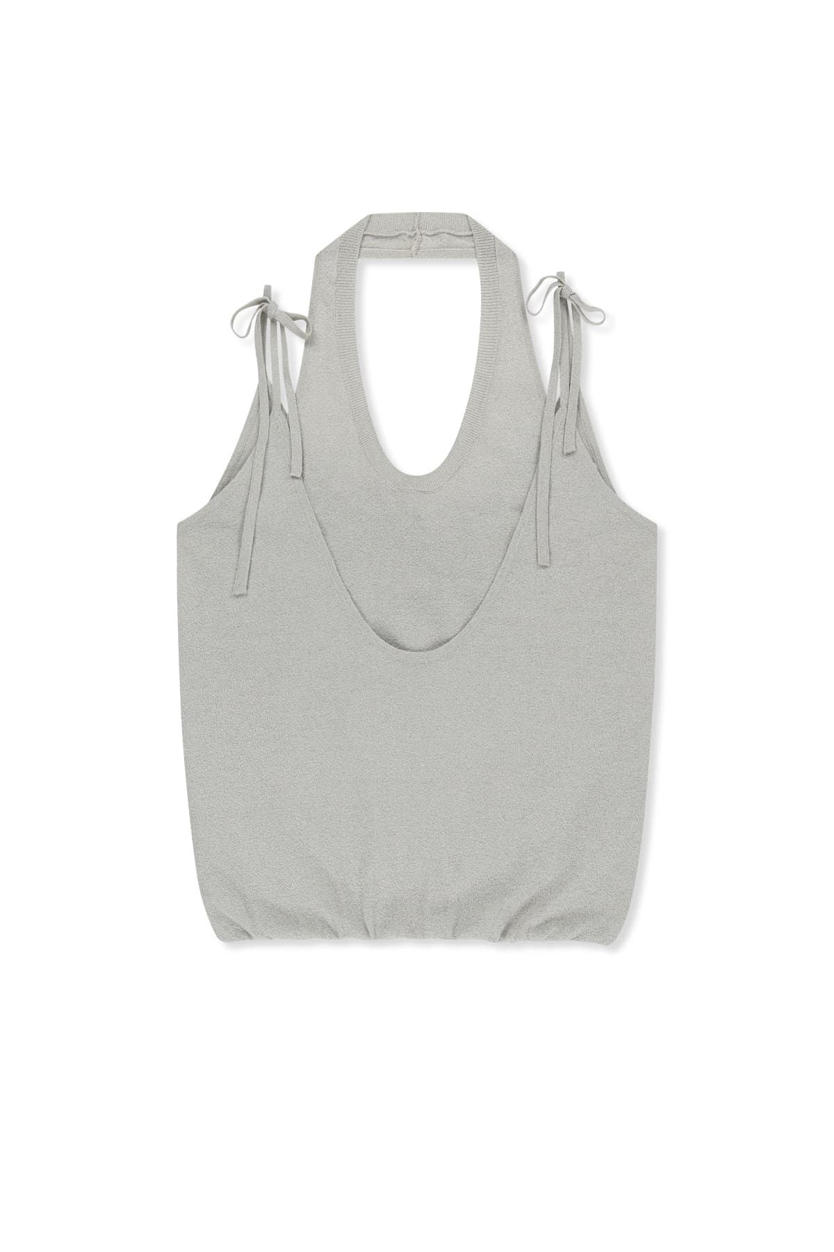 LAYERED TIE HALTER NECK KNIT TOP IN LIGHT GREY