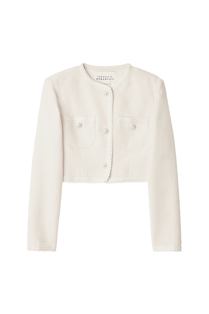 Romantic Braid Tweed Crop Jacket (Ivory)