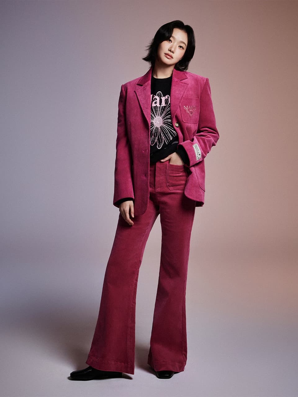 CORDUROY WIDE FLARE PANTS_PINK