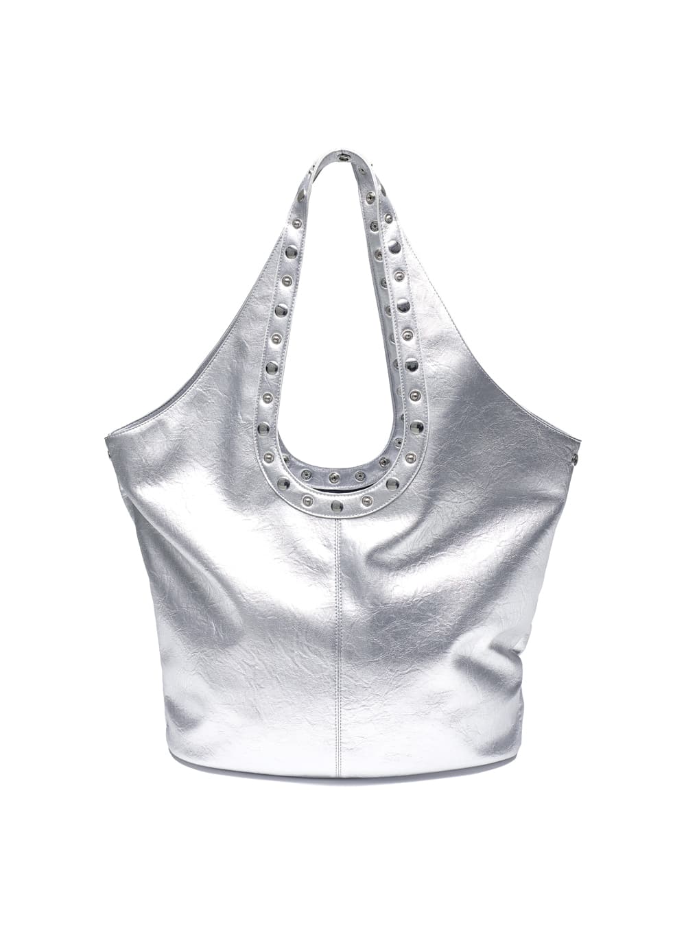 METAL SNAP HANDLE LEATHER BAG_SILVER