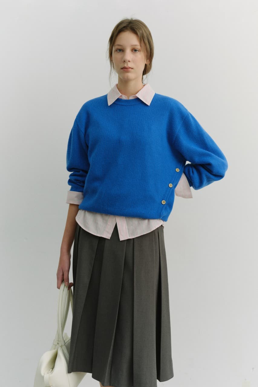 UNISEX BUTTONED CREWNECK SWEATER BLUE_UDSW6A107B2
