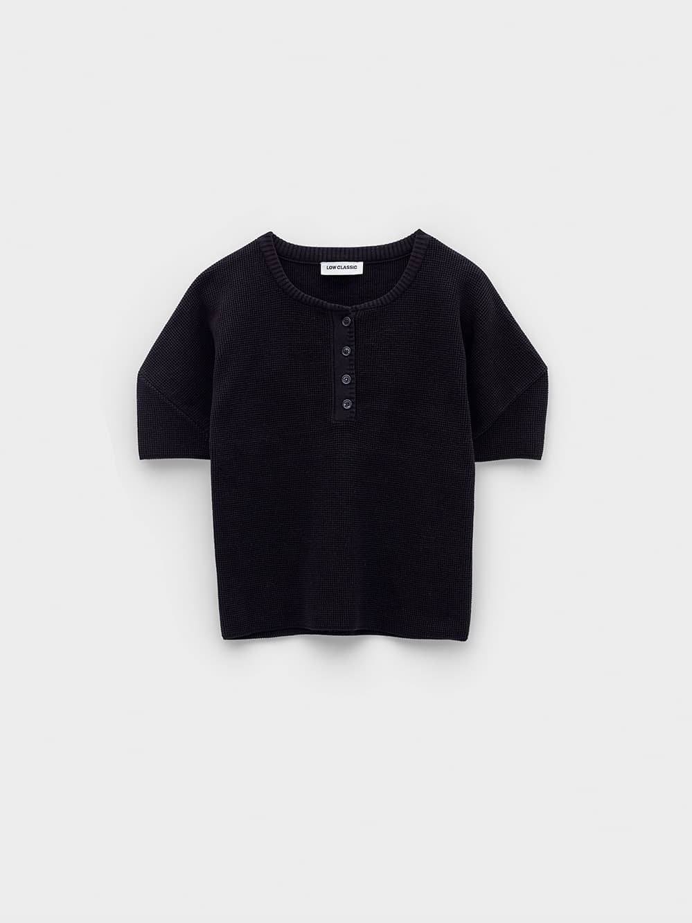 Puff Sleeve Henry Neck Knit Top_Black