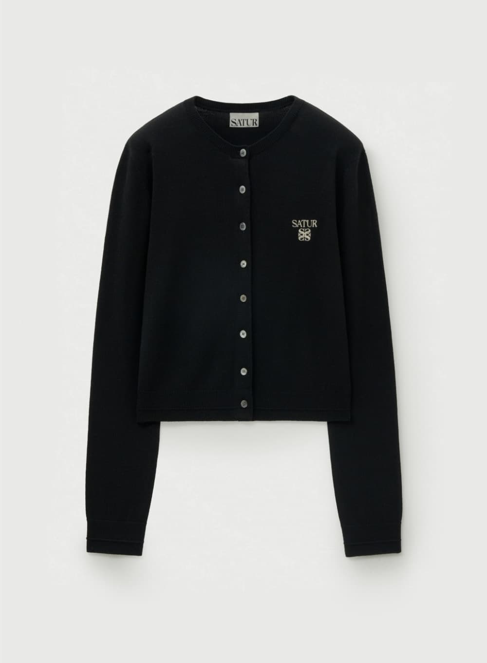 (W) Loren Basic Crewneck Fine Cardigan - Black
