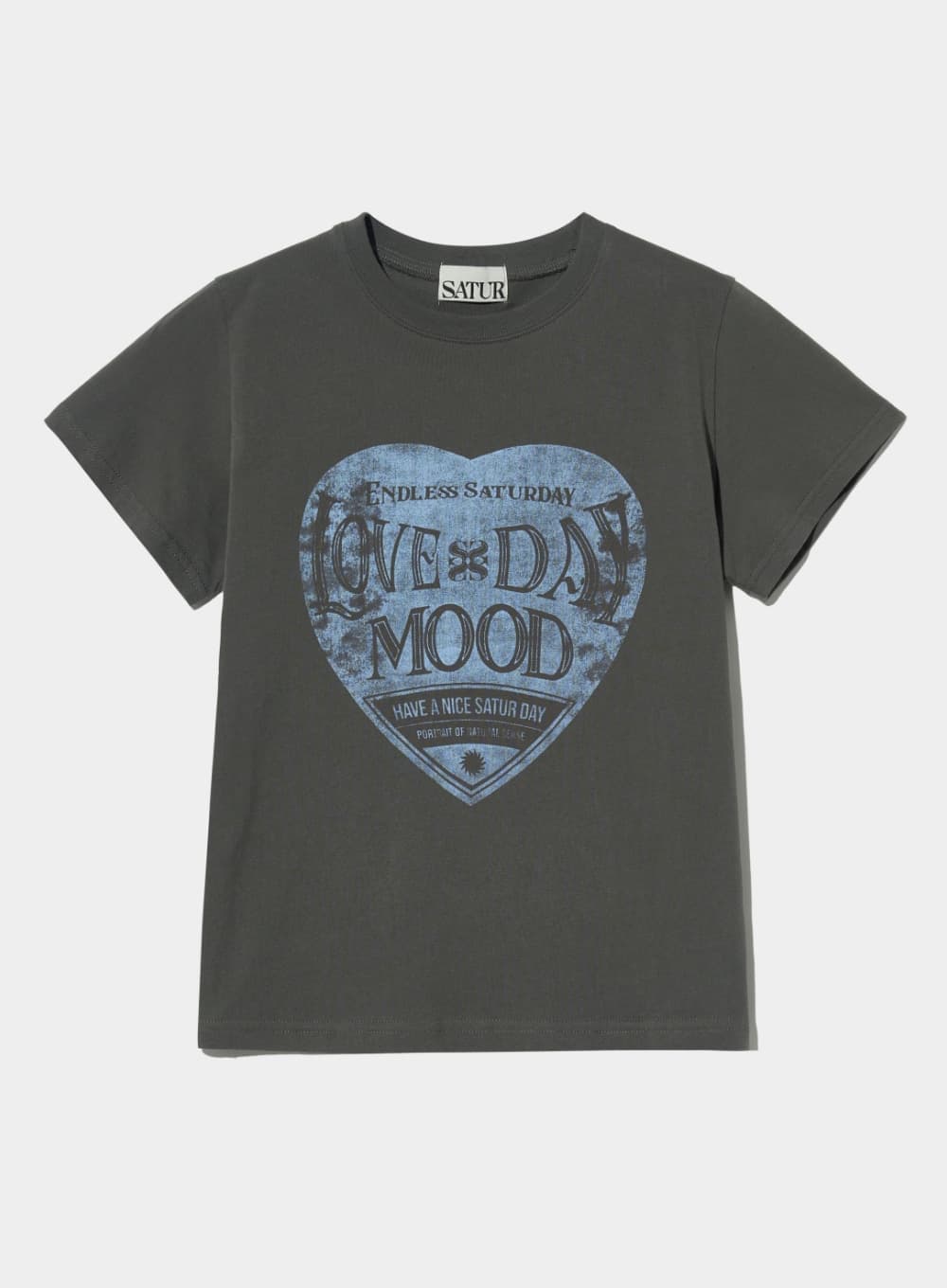 (W) Saturday Retro Mood Graphic T-Shirt - Charcoal Blue