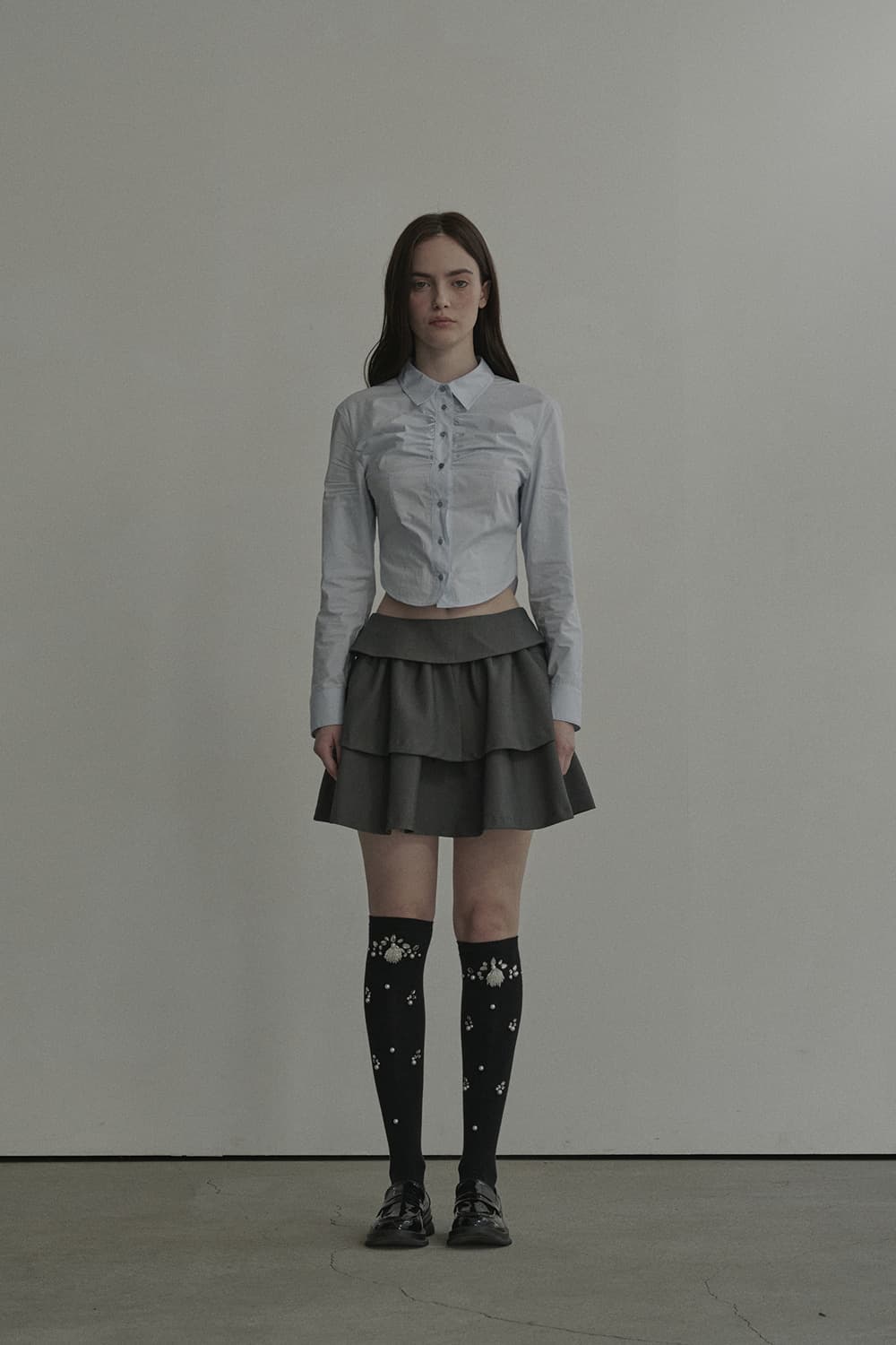 Slit Cancan Suit Skirt - Grey