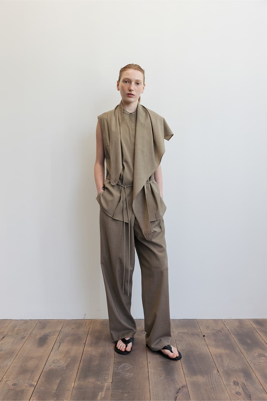 OVERWRAP WIDE TROUSERS [BROWN]