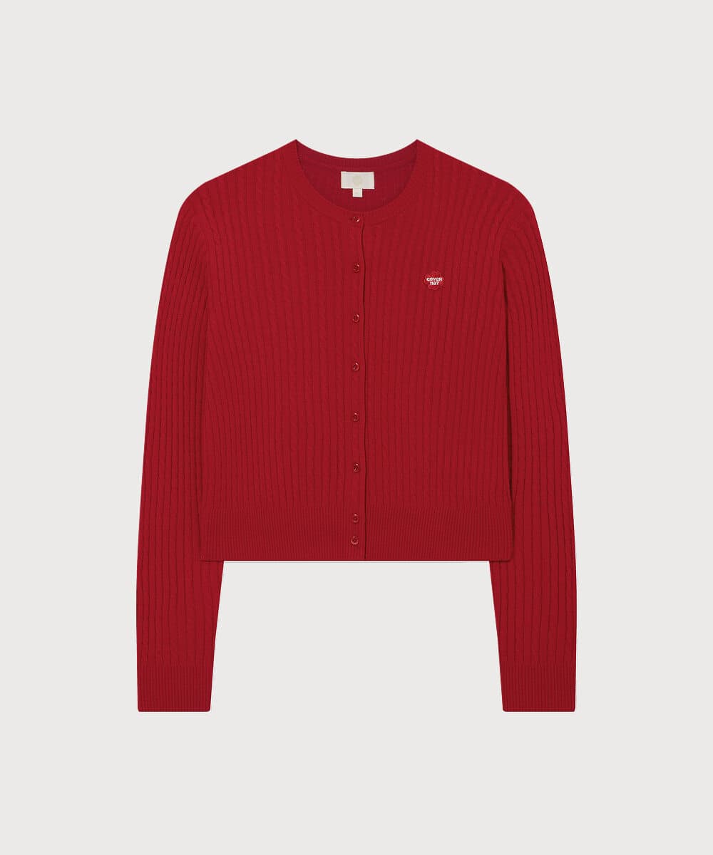 우먼 클로버하트 케이블 가디건 Red