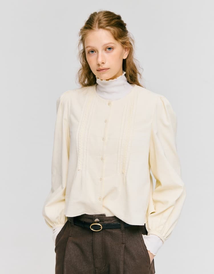 corduroy pintuck blouse - cream