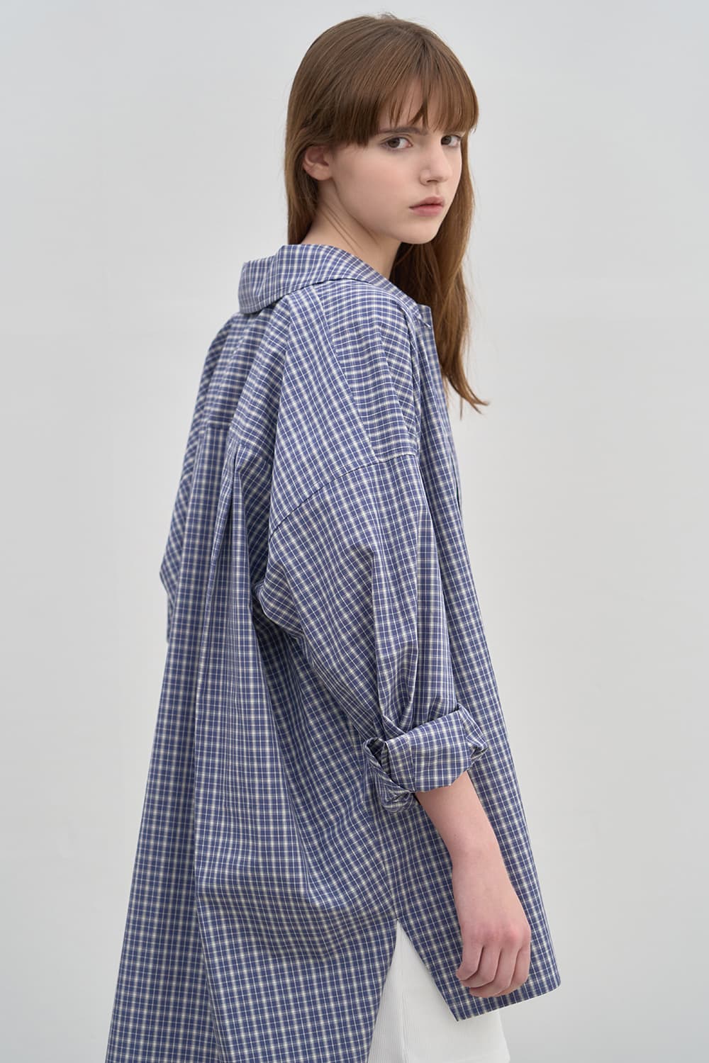 Boy-friend fit shirt Navy/CHK [N6SBL05]