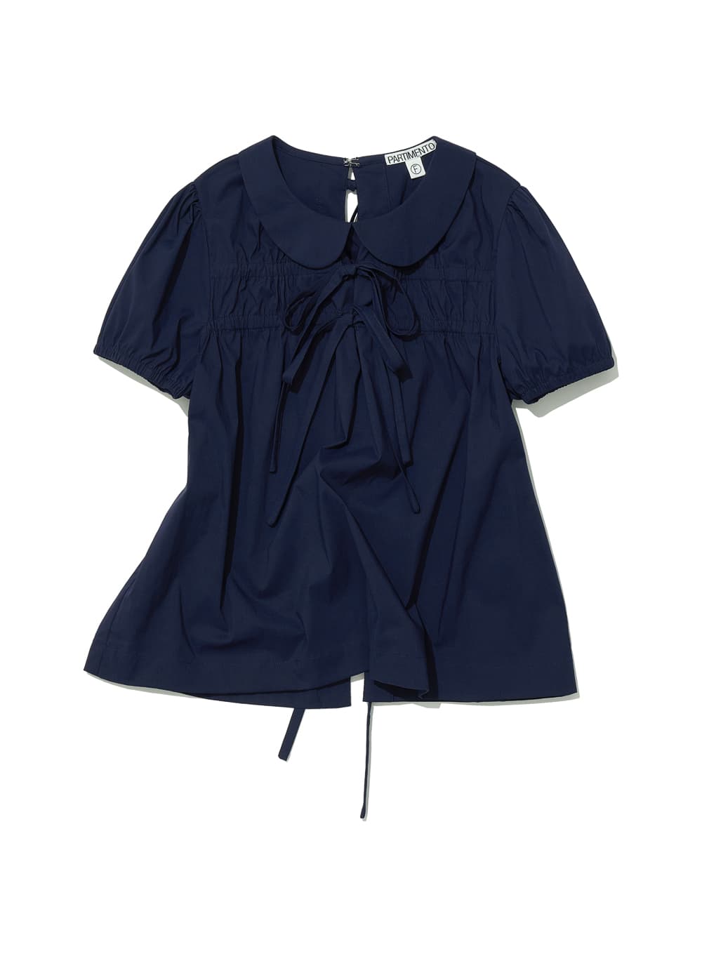 OPEN BACK RIBBON STRAP BLOUSE_NAVY
