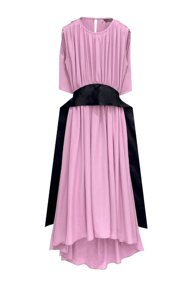 Monochrome Brushstroke Back slit Dress (Pink)