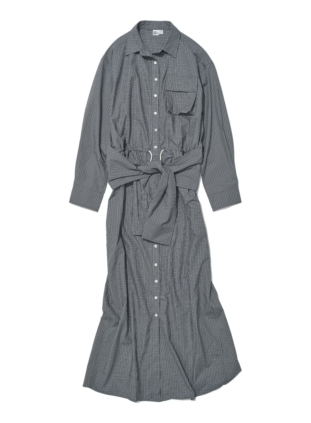 SLEEVE-TIE SHIRT MAXI DRESS_CHARCOAL CHEK