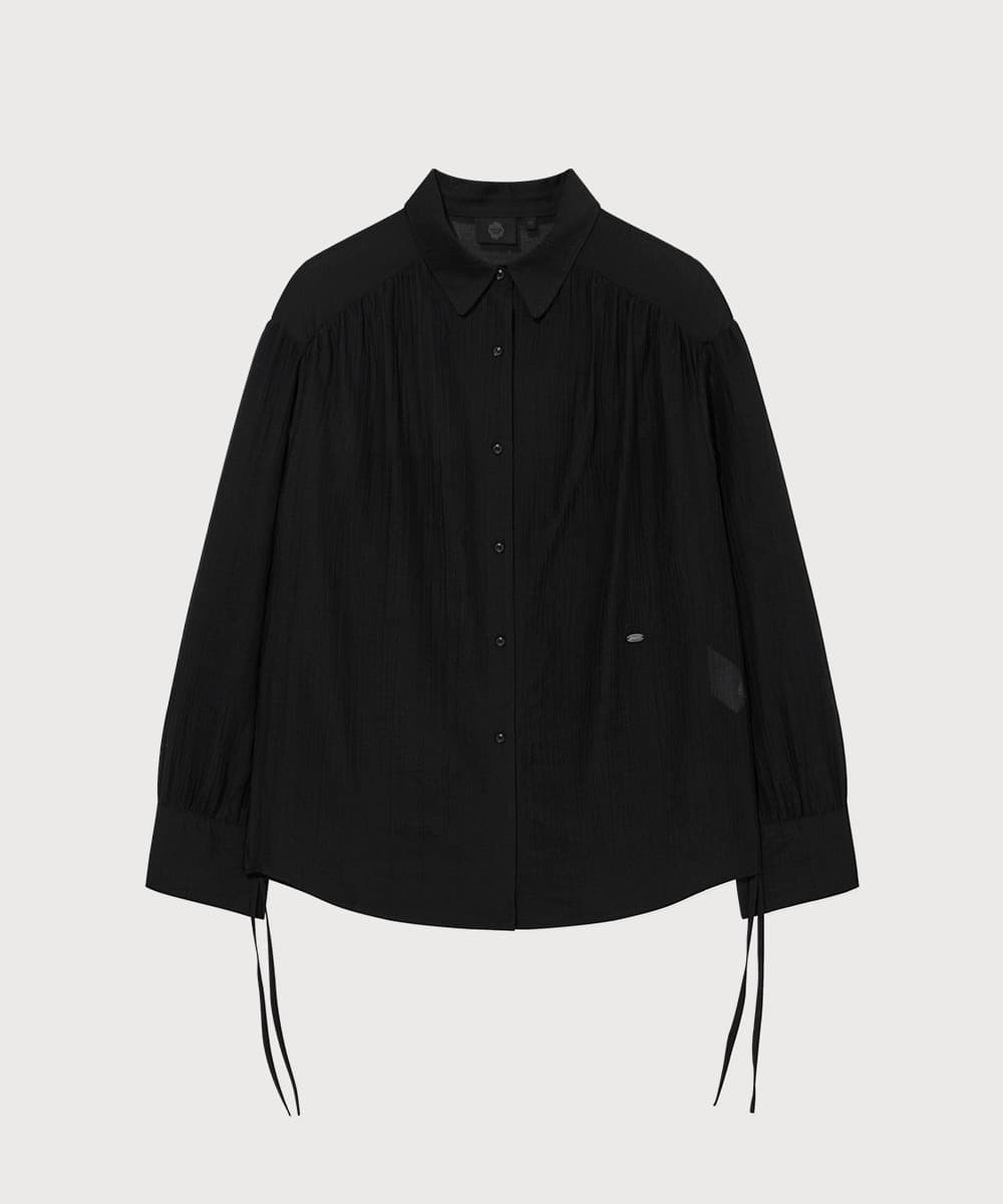 우먼 스트링 시어 오버핏 블라우스 Black