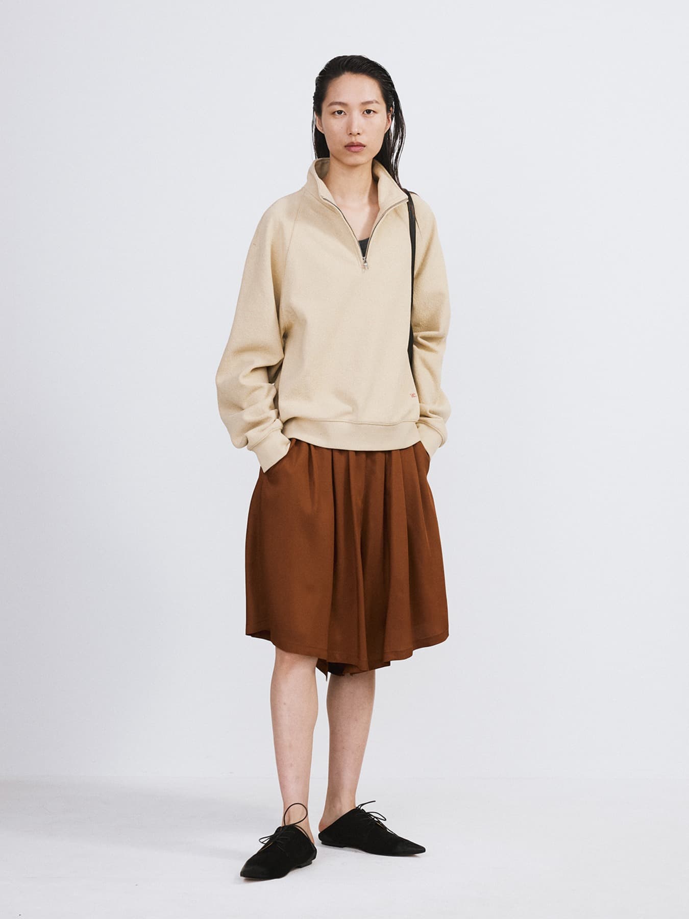 BANDING WIDE CULOTTE PANTS (RED BROWN)