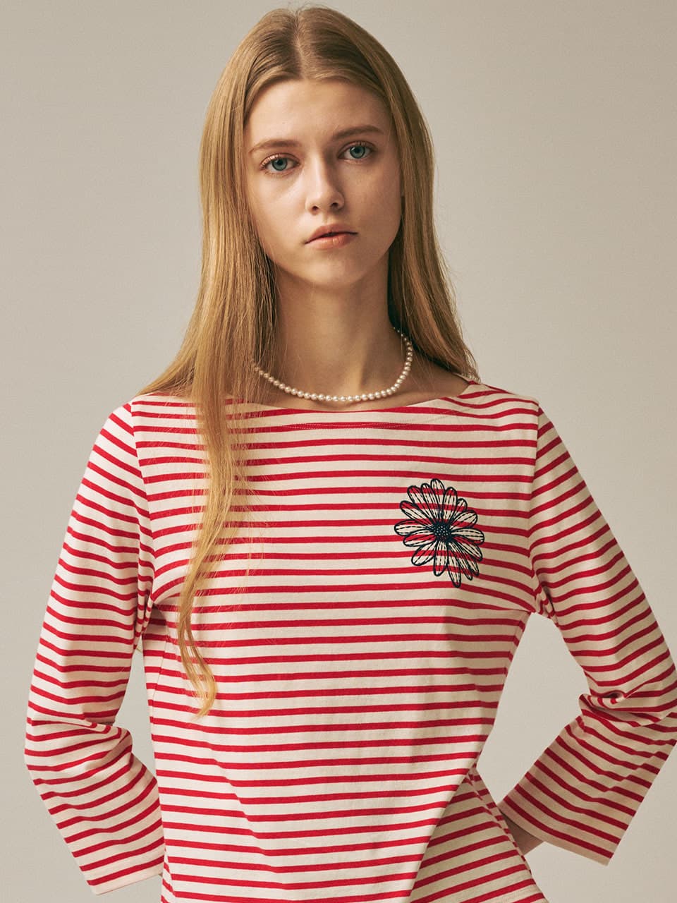 SLIM TSHIRT 3/4 SLEEVE STRIPE_RED NAVY