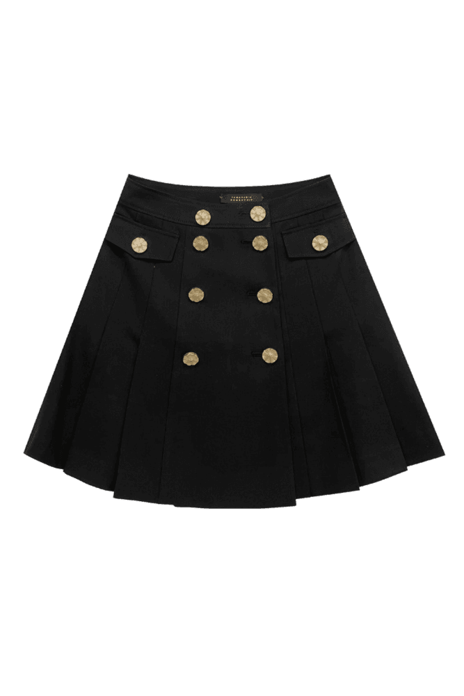 Gold Button Pleated Skirt (Black)